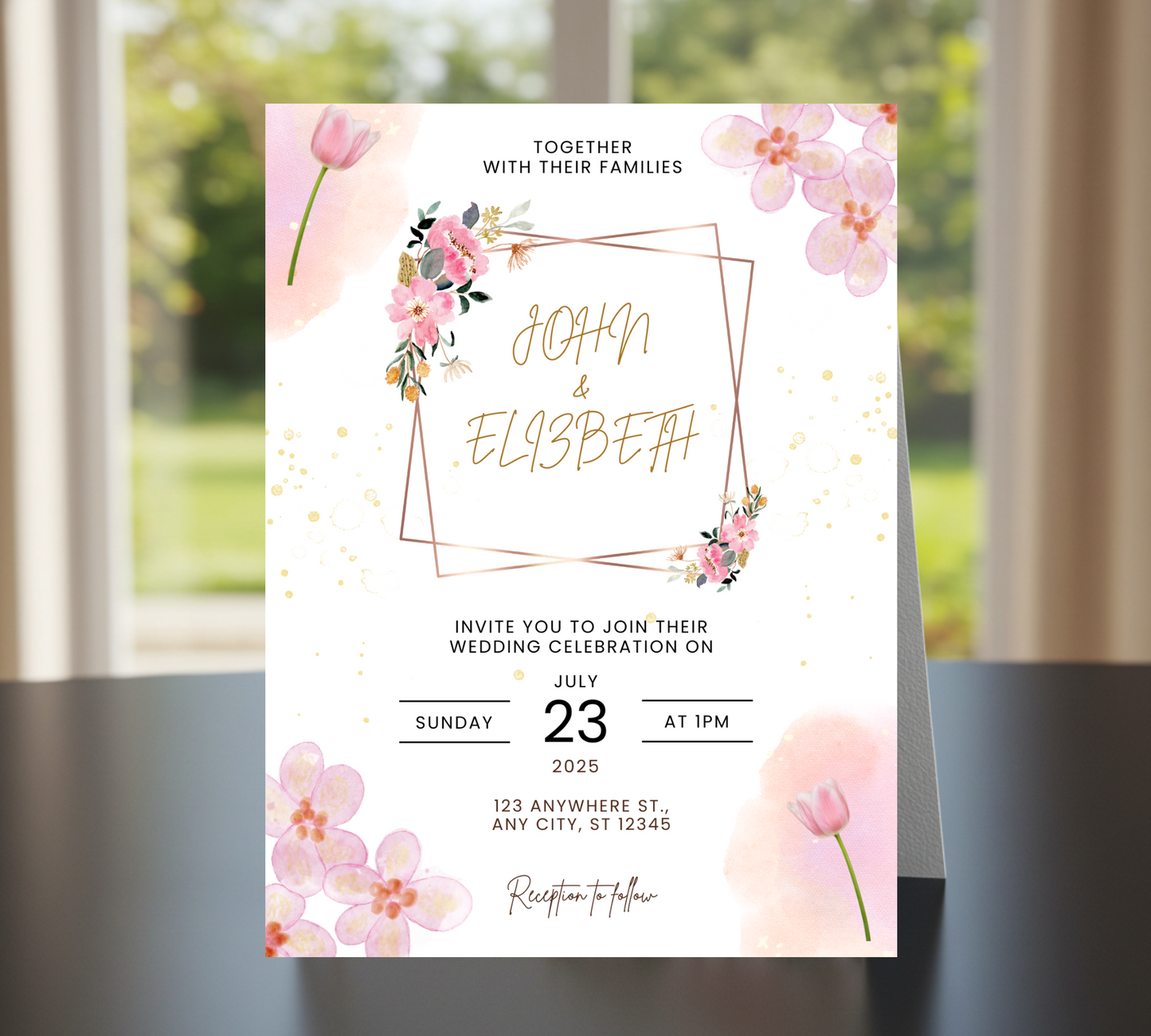 “Blush Bloom – Editable Pink Floral Wedding Invitation Template”