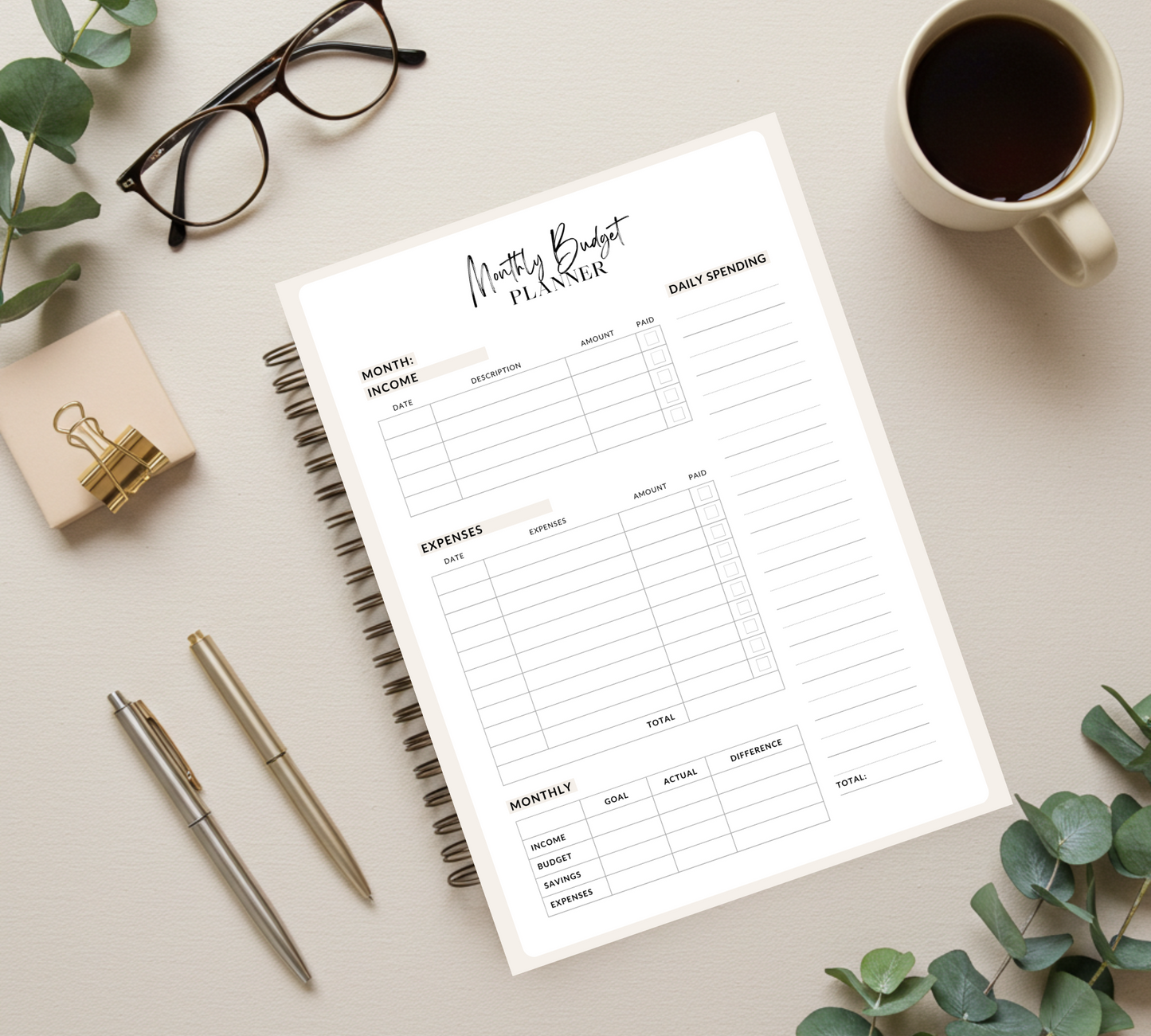 “Clarity Ledger – Minimalist Monthly Budget Planner Template”