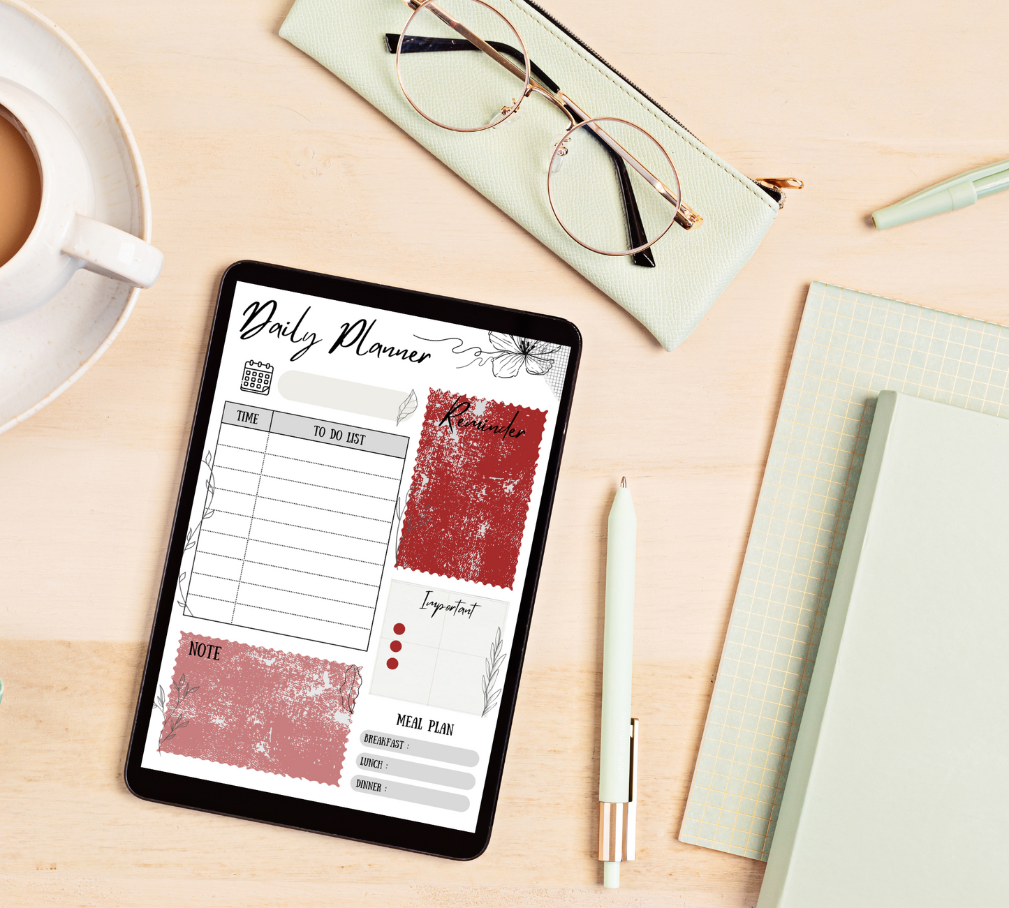 “Minimal Focus – Editable Daily Planner Template (Tablet Friendly)”