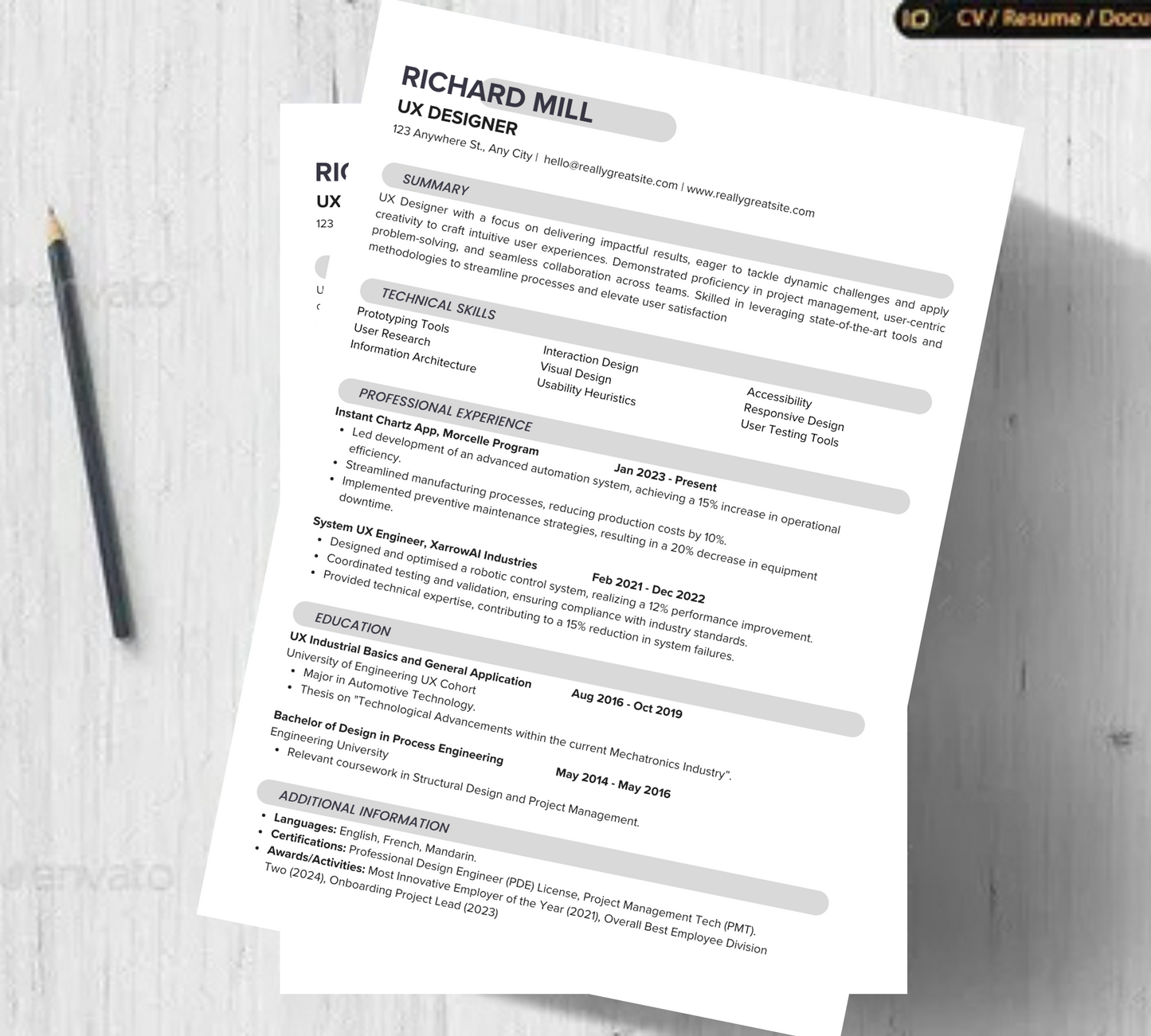 “Clean Edge – Black & White Modern Resume Template”