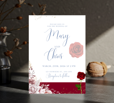 “Blush & Rose – Burgundy Floral Wedding Invitation Template”
