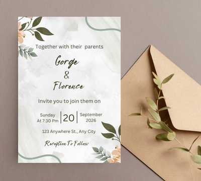 “Sage Blush” – Watercolor Wedding Invitation Portrait (Editable Canva Template)